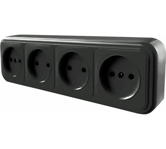 Изображение товара 4-местная розетка STEKKER без заземления PST16-60-20 RA 16-464-Ч, пластик АВС, 16А, IP20, черный 39702