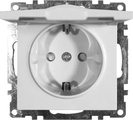 Изображение товара 1-местная розетка STEKKER с заземлением с крышкой механизм, GLS16-7112-01, 16А, Катрин, белый 39302