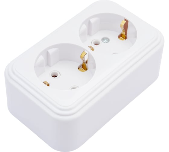 Изображение товара 2-местная розетка STEKKER с заземлением PST16-31-20 RA 16-238-Б, пластик АВС, 16А, IP20, белый 39695