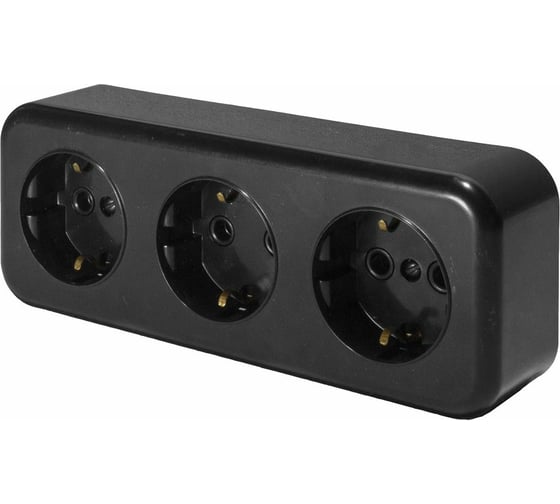 Изображение товара 3-местная розетка STEKKER с заземлением PST16-51-20 RA 16-343-Ч, пластик АВС, 16А, IP20, черный 39698