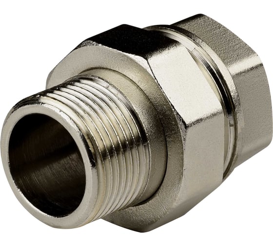 Изображение товара Соединение разъемное в сборе прямое (американка) ДМЗ DN25 (1'') ВР/НР латунь никель (упаковка 10 шт) ДМЗ.012.25Н10