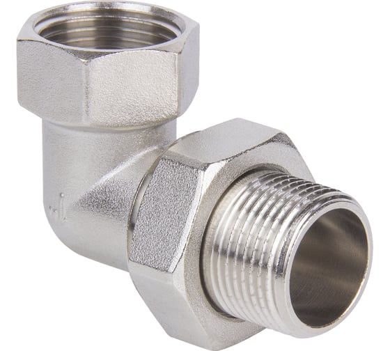 Изображение товара Соединение разъемное в сборе угол 90 (американка) ДМЗ DN25 (1'') ВР/НР латунь никель (упаковка 10 шт) ДМЗ.013.25Н10