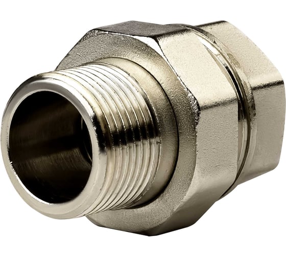 Изображение товара Соединение разъемное в сборе прямое (американка) ДМЗ DN20 (3/4'') ВР/НР латунь никель (упаковка 10 шт) ДМЗ.012.20Н10