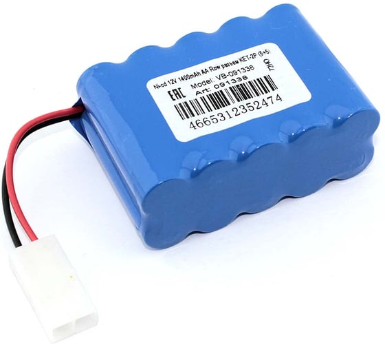 Изображение товара Аккумулятор AMPERIN Ni-cd 12V 1400mAh AA Row разъем KET-2P (5+5) 091338