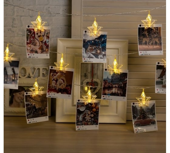 Изображение товара Гирлянда-нить Luazon DCR, 4.5 м, прищепки звезда, IP20, Н.С., LED-20-220V, фиксинг, теплый белый 4445725