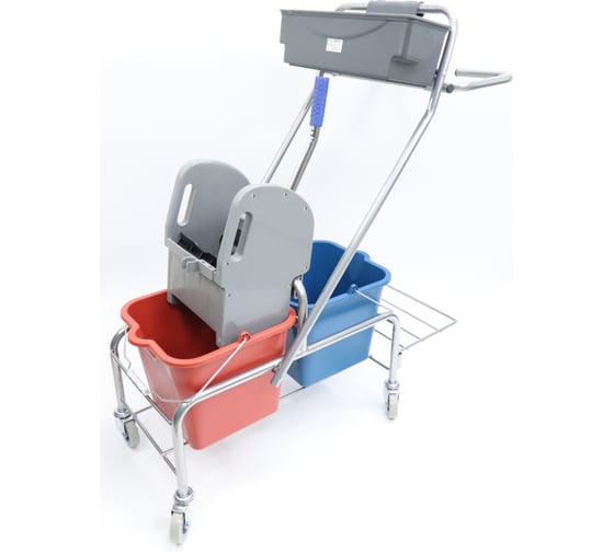 Изображение товара Тележка уборочная ACG БЕЗ ЛОГО 2x16л, с отжимом, держателем мешка, с поддоном, корзиной, пластик, база хром, комплект 2шт 1029956