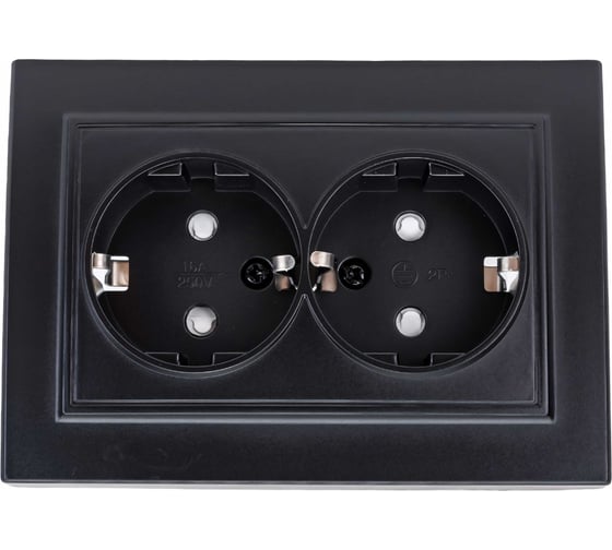 Изображение товара 2-местная розетка STEKKER с заземлением PST16-9011-03, с защитной шторкой, 16А, серия Эрна, черный 39482