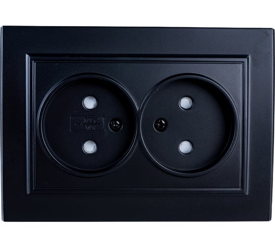 Изображение товара 2-местная розетка STEKKER без заземления, PST10-9013-03, 10А, с защитной шторкой, серия Эрна, черный 39478