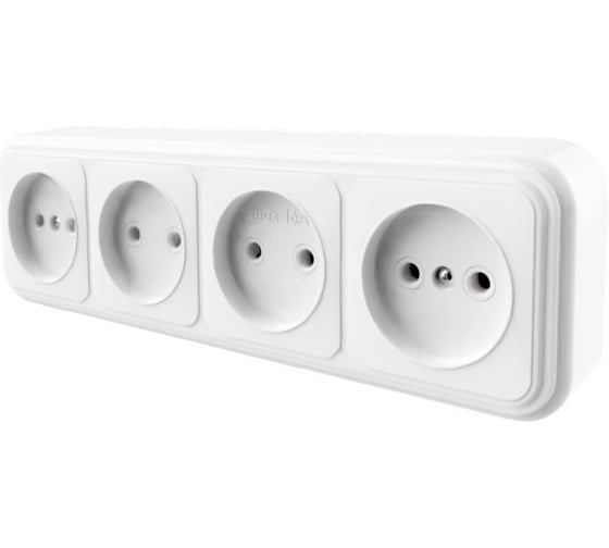 Изображение товара 4-местная розетка STEKKER без заземления, PST16-60-20 RA 16-464-Б, пластик АВС, 16А, IP20, белый 39701