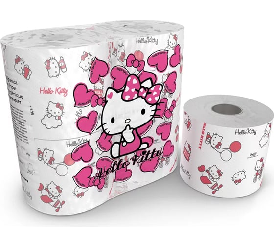 Изображение товара Туалетная бумага World Cart Hello Kitty с рисунком, Kartika Collection, 3 слоя, 4 рулона/200 листов KGHLK-TT-06