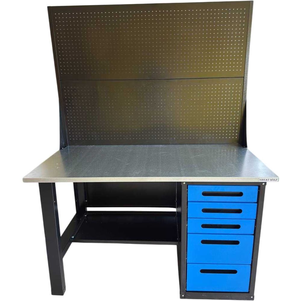 Изображение товара Верстак Great Wolf однотумбовый с двумя экранами и ящиками 1400x700 синий GWT-V1400B5