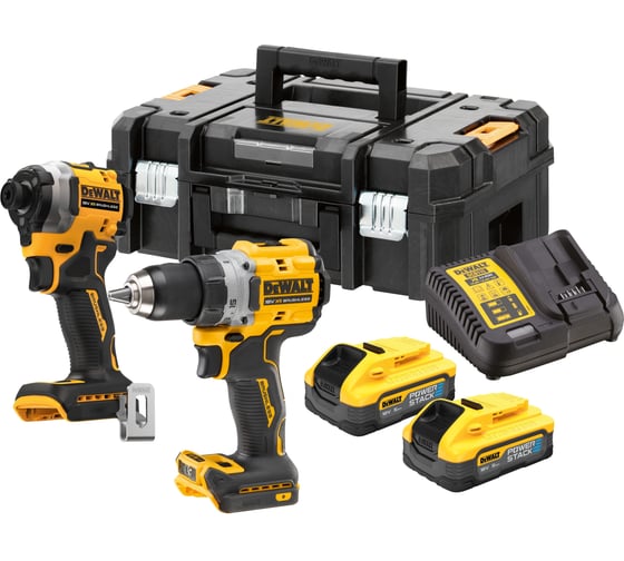 Изображение товара Аккумуляторный набор Dewalt DCK2051H2T, 18 В: дрель-шуруповерт DCD800 + шуруповерт DCF850, с 2 АКБ 5 Ач и ЗУ, в кейсе TSTAK DCK2051H2T-QW