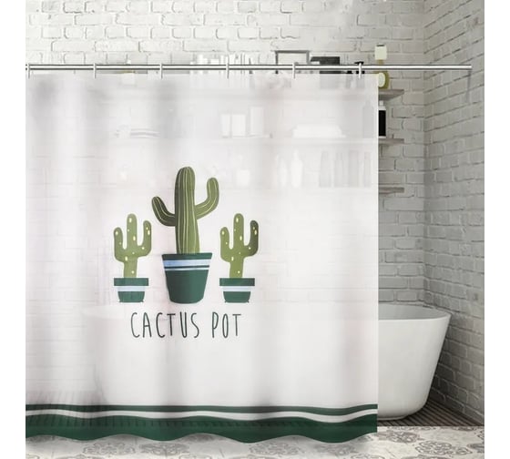 Изображение товара Штора для ванной Доляна Кактусы 180х180 см, EVA 3954429