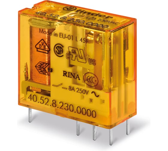 Изображение товара Набор реле FINDER 405280240000 10шт; универсальное электромеханическое реле; монтаж на печатную плату или в розетку; выводы с шагом 5мм; 2CO 8A; контакты AgNi; катушка 24В AC; степень защиты RTII 405280240000V10