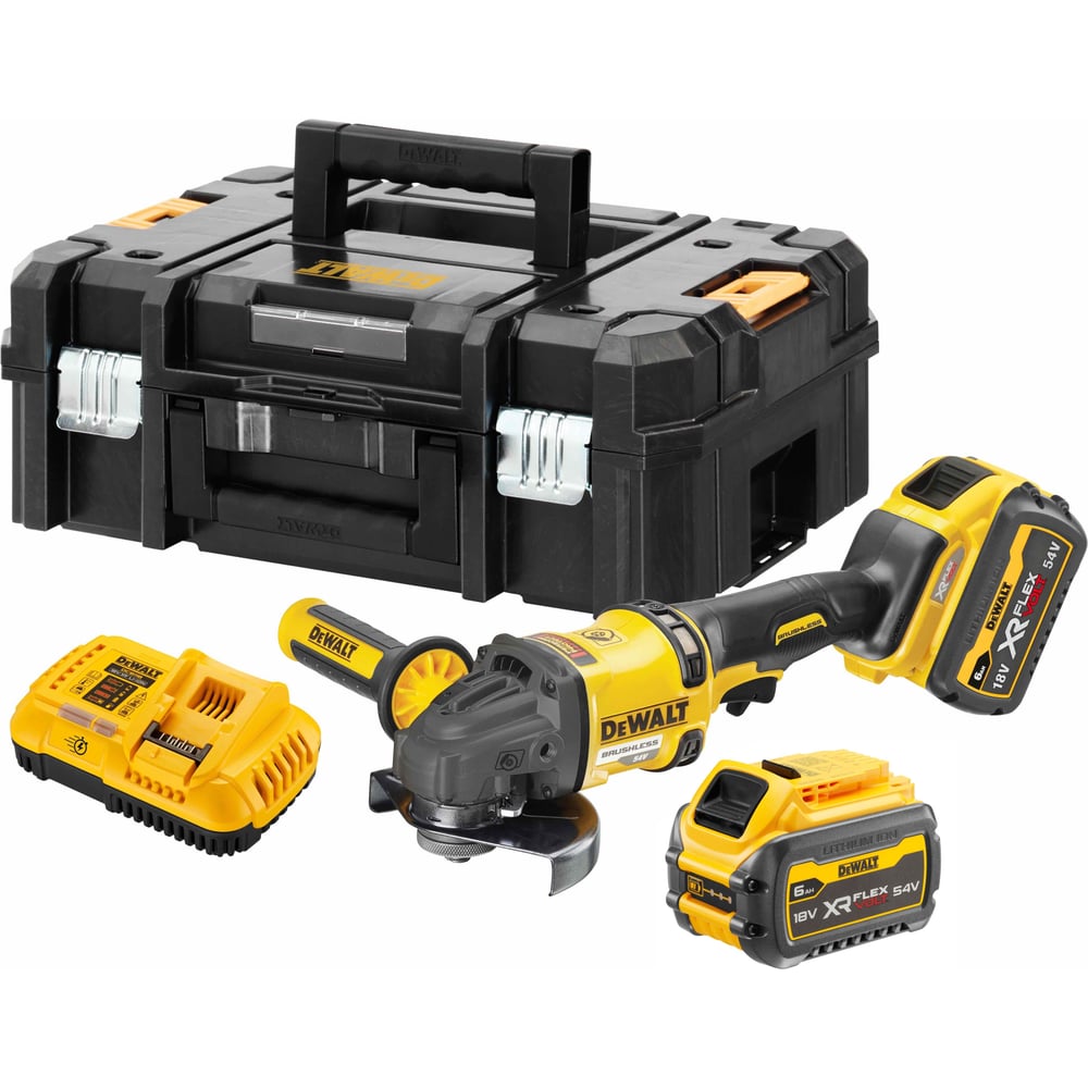Изображение товара Аккумуляторная угловая шлифмашина Dewalt DCG418T2, 54 В, 125 мм, 9000 об/мин, с 2 АКБ 2 Ач и ЗУ, в кейсе TSTAK DCG418T2-QW Изображение товара Аккумуляторная угловая шлифмашина Dewalt DCG418T2, 54 В, 125 мм, 9000 об/мин, с 2 АКБ 2 Ач и ЗУ, в кейсе TSTAK DCG418T2-QW