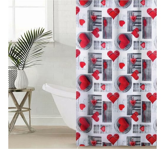 Изображение товара Шторка для ванной Доляна Сердца 180x180 см, полиэстер 2499310