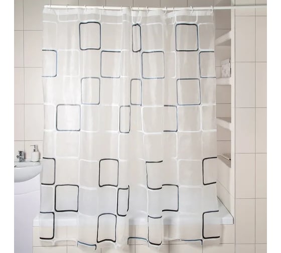 Изображение товара Штора для ванной Доляна Квадраты 180х180 см, PEVA, прозрачный 605968