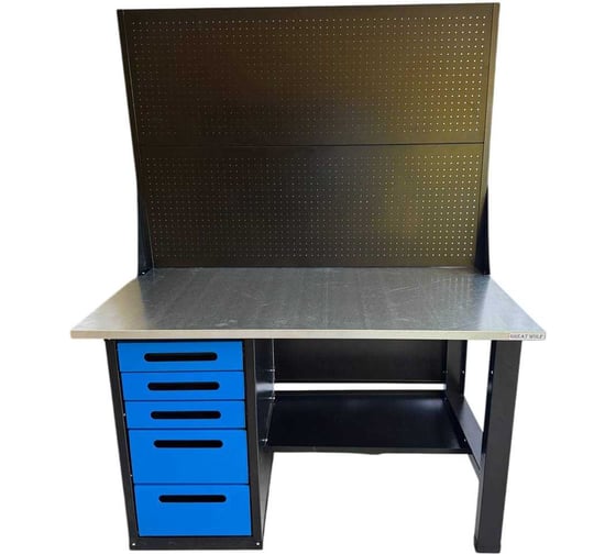 Изображение товара Верстак Great Wolf однотумбовый, 5 ящиков, с двумя экранами, синий 1400x700, GWT-V1400BL5