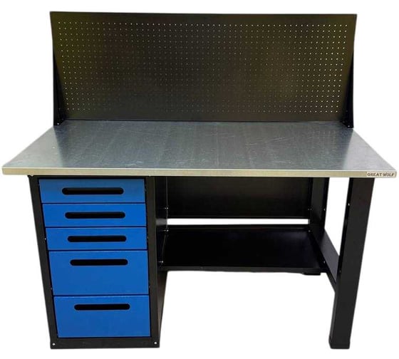 Изображение товара Верстак Great Wolf однотумбовый, 5 ящиков, с экраном, синий 1400x700 GWT-V1400BL4