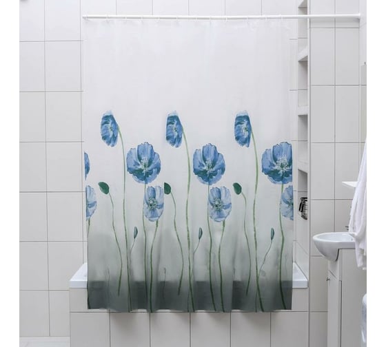Изображение товара Штора для ванной Доляна Синие маки 180х180 см, EVA 3096010