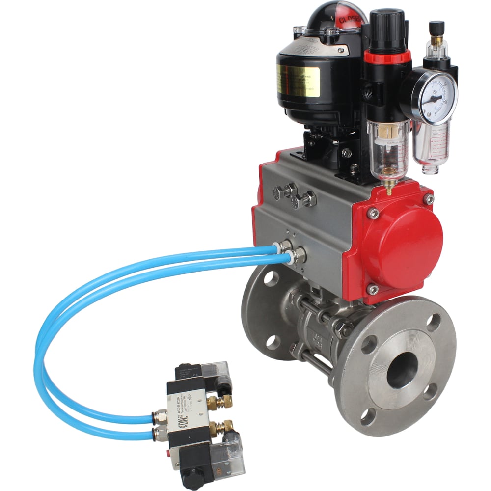 Изображение товара Кран DN.ru КШФПТ-ISO 304.180 Ду100 Ру16 из нержавеющей стали двухходовой с пневмоприводом