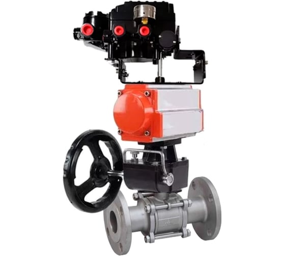 Изображение товара Кран DN.ru КШФПТ-ISO.304.180 Ду100 Ру16 WDVF, пневмопривод, дублёр, пневмопозиционер D160-68800