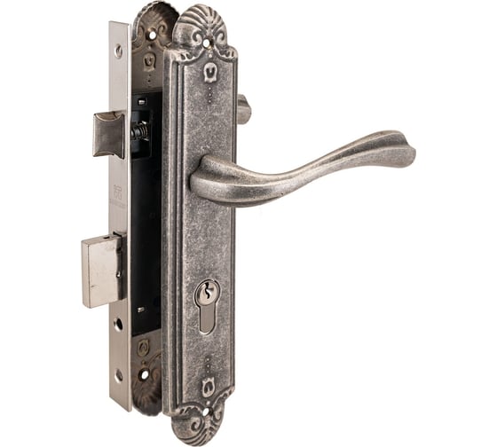 Изображение товара Врезной замок с ручками Аллюр ЗВ4-70.07 AS состаренное серебро 10573