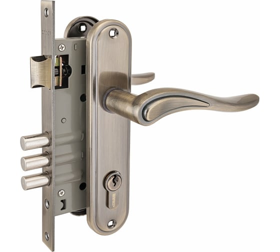 Изображение товара Врезной замок с ручками Аллюр 102/3 AB старая бронза 5788