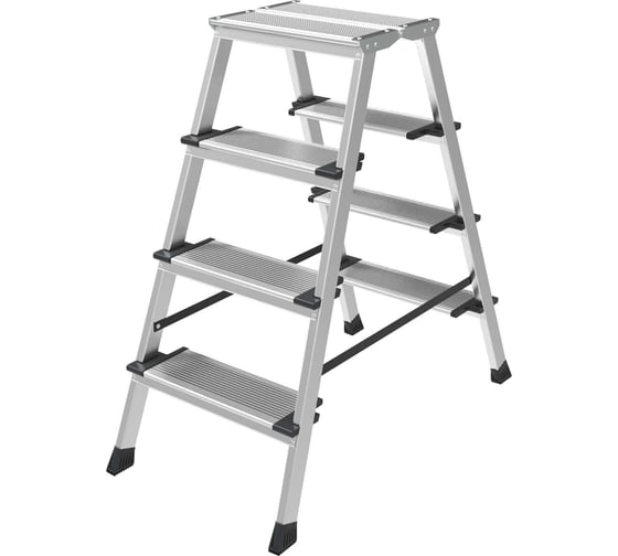 Изображение товара Стремянка алюминиевая двухсторонняя Новая Высота NV 2127, 2x3 ступ. 130 мм, пл. 350x260 мм 2127203