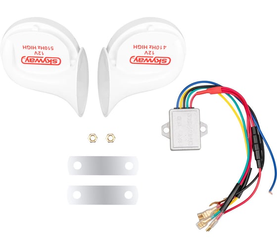 Изображение товара Сигнал звуковой SKYWAY УЛИТКА 22 мелодии d=88мм 12V 105дБ сталь, пластик, белый, 2 шт S07601068