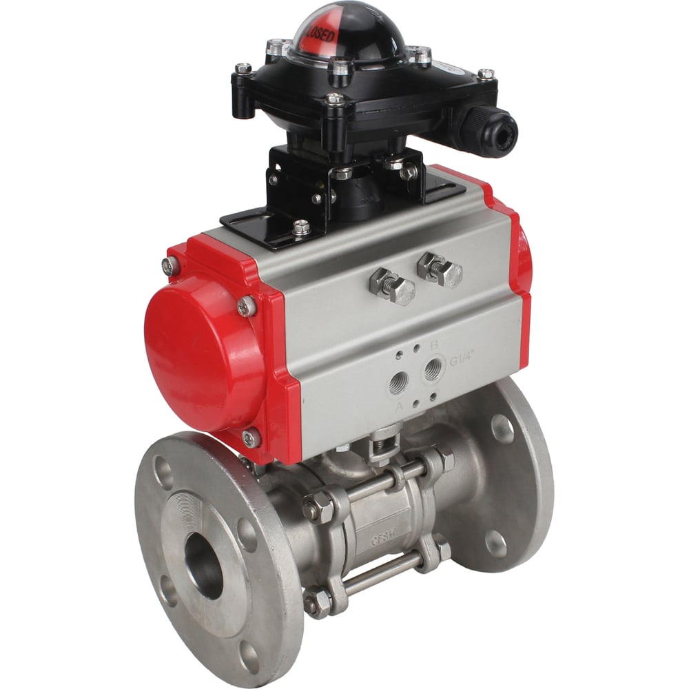 Изображение товара Кран шаровой Ду100 Ру16 3-составной WDVF пневмопривод нержавеющая сталь