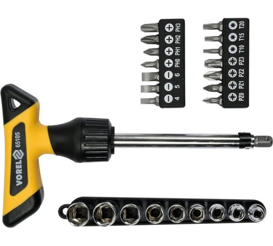 Изображение товара Реверсивная отвертка с набором бит VOREL 25 предметов 65105