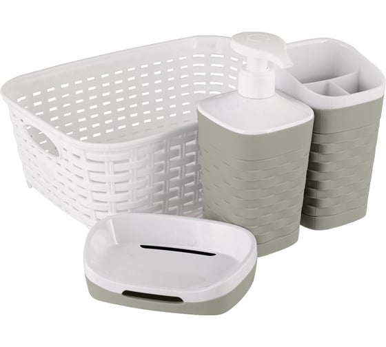 Изображение товара Набор для ванной комнаты ПОЛИМЕРБЫТ Reef 4 предмета (серо-зеленый) 438351400