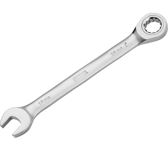 Изображение товара Ключ комбинированный трещоточный Denzel 15 мм, CrV, матовый хром 14709