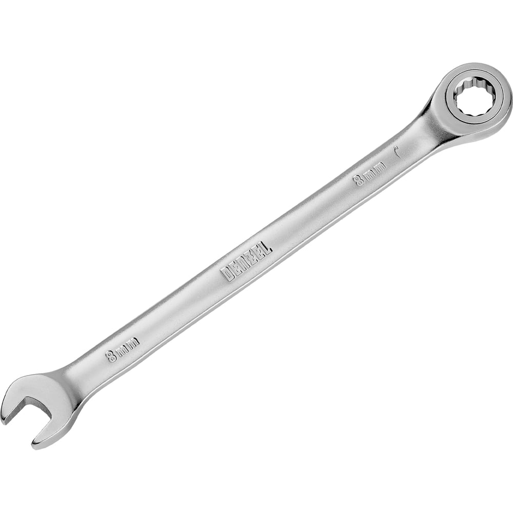 Изображение товара Ключ комбинированный трещоточный Denzel 8 мм CrV хромированное покрытие 14702