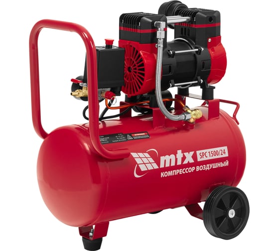 Изображение товара Компрессор безмасляный малошумный MTX SPC 1500/24, 1500 Вт, ресивер 24 л, 260 л/мин 58139