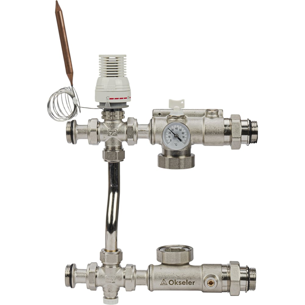 Изображение товара Блоки насосно-смесительные с термостатом OKSELER 20-60С, с перепускным клапаном без насоса 130 мм Oks00738