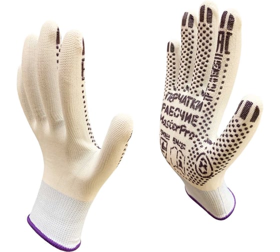 Изображение товара Перчатки рабочие нейлоновые Master-Pro® 50 пар, категория А МИКРОТАЧ белый, с ПВХ покрытием, принт № 3, размер 8 2513/3-NPVC-WH/Bl-S-50