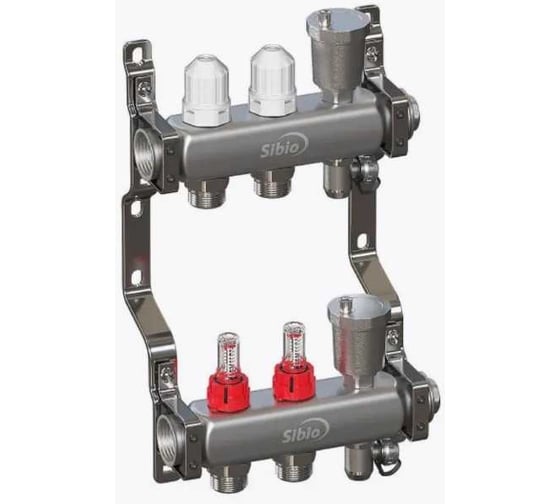 Изображение товара Коллекторная группа Sibio 1x2 выхода, евроконус 3/4 с расходомерами, автоматический воздухоотвод SIB-B1103 (2)