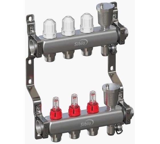 Изображение товара Коллекторная группа Sibio 1x3 выхода, евроконус 3/4 с расходомерами, автоматический воздухоотвод SIB-B1103 (3)