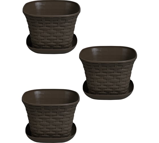 Изображение товара Кашпо Violet Ротанг 9,1л квадратное с поддоном набор 3 шт. венге N-3691/3-05