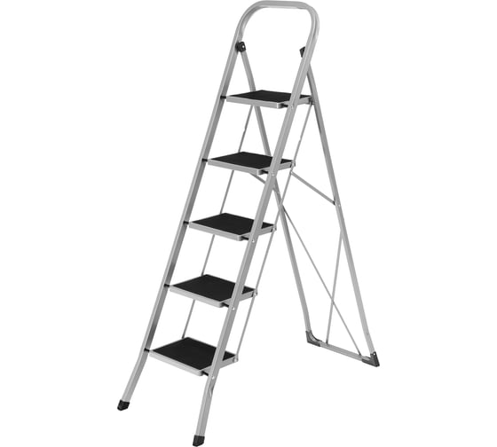 Изображение товара Стремянка стальная СИБРТЕХ 5 широких ступеней 20x30 см с полимерным покрытием // 97729