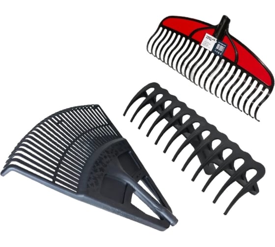 Изображение товара Набор из 3 грабель без черенка FACHMANN грабли веерные, универсальные, для листвы 05.252