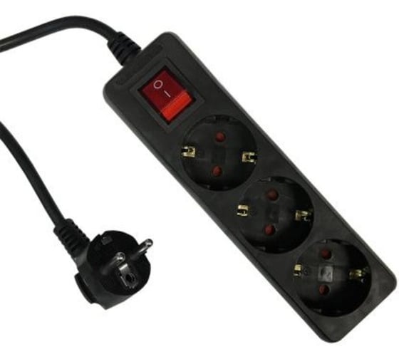 Изображение товара Удлинитель ЕТР POWERMAN 3 гнезда 3м, 10А/2,3кW с з/к и выкл., ПВС 3x0,75 черный 77026
