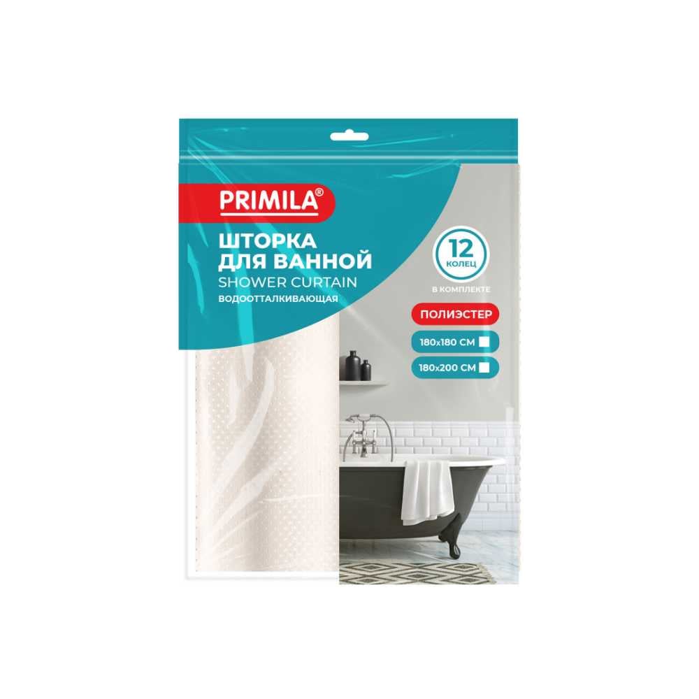 Изображение товара Шторка для ванной PRIMILA полиэстер 180x200 см бежевый одноцветный с кольцами
