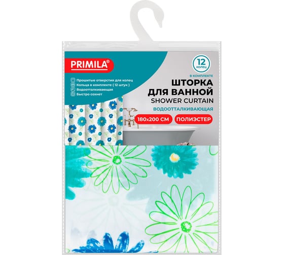 Изображение товара Шторка для ванной PRIMILA ПОЛИЭСТЕР, 180x200см, кольца в комплекте, ЦВЕТЫ, 700082