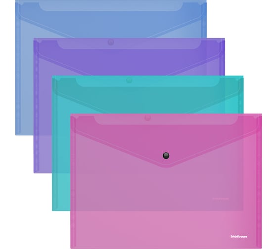 Изображение товара Пластиковая папка-конверт ErichKrause Fizzy Vivid на кнопке, A4, ассорти по 12 шт 47043