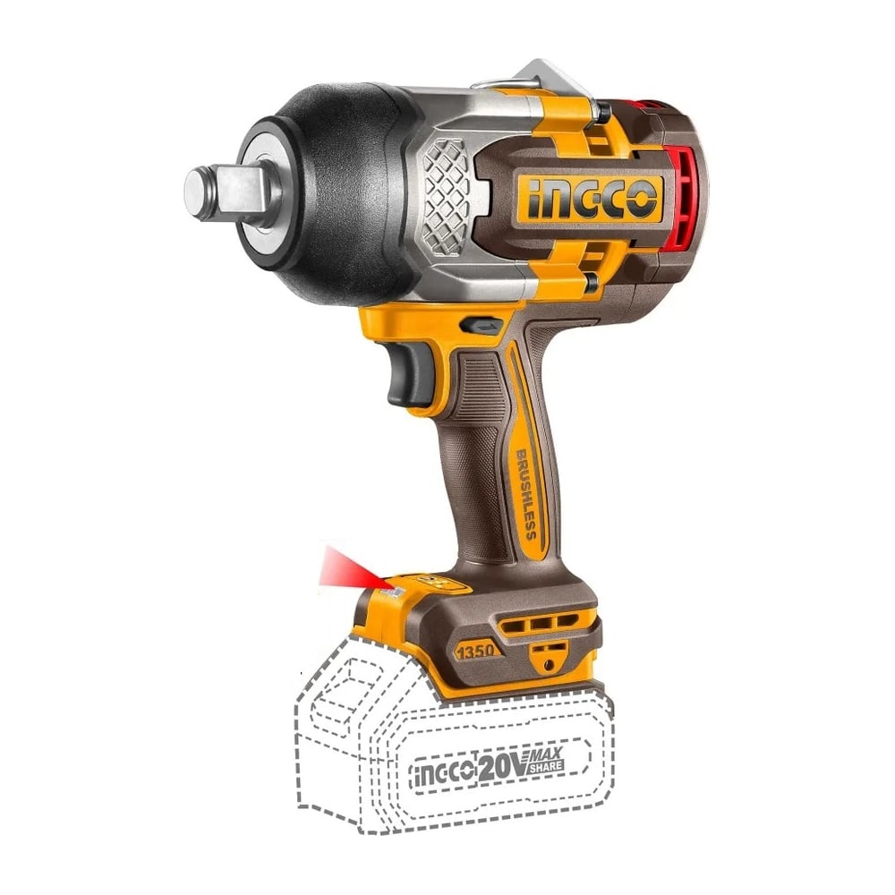 Изображение товара Аккумуляторный гайковерт INDUSTRIAL INGCO BL 20В 1350Hm 3/4, 2хАКБ и ЗУ CIWLI20135
