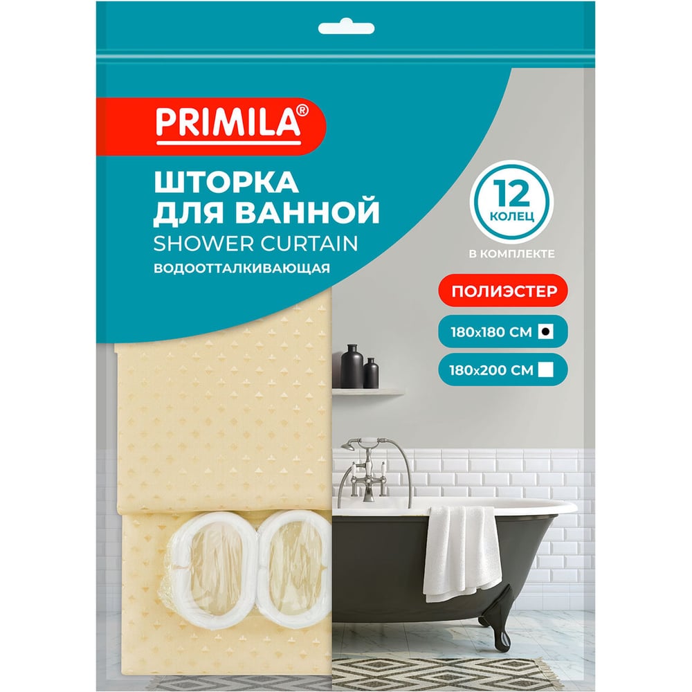 Изображение товара Шторка для ванной PRIMILA 180x180см полиэстер бежевый бриллиант