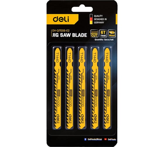 Изображение товара Пилки для электролобзика по дереву DELI T144D (5шт) DH-QJT006-E2 (6TPI, 74мм) 177365